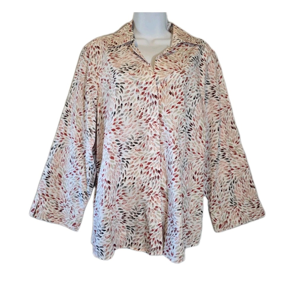 Investments Gold Label Shirt Womens 18 White Multicolor Dots Long‎ Sleeve Taylor